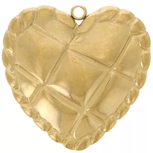 22mm 304L stainless steel heart pendant - quilted effect - Gold x1
