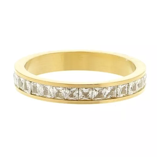 Fine Ring with Zirconium Oxides - Size 52 - Stainless Steel316L Gilded - Crystal