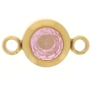 6mm 304L stainless steel Birthstone spacer CZ - Gold - October - Pink x1