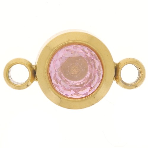 6mm 304L stainless steel Birthstone spacer CZ - Gold - October - Pink x1