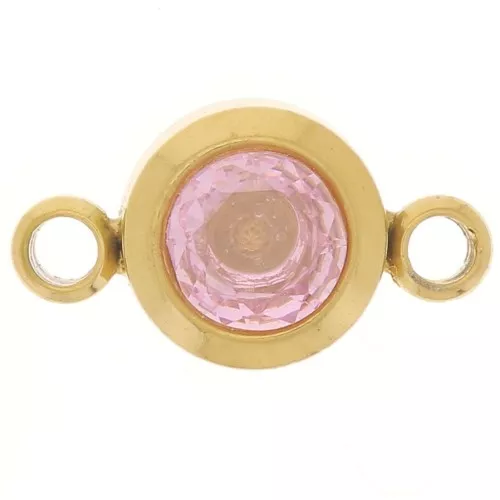 6mm 304L stainless steel Birthstone spacer CZ - Gold - October - Pink x1