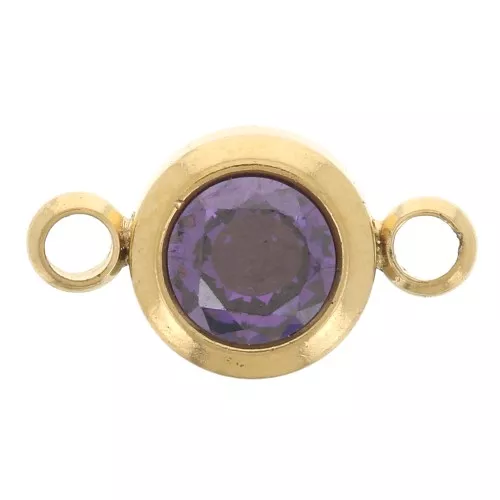 6mm 304L stainless steel Birthstone spacer CZ - Gold - February - Amethyst x1