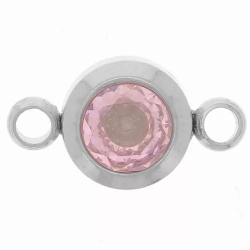 6mm Stainless steel 304L Birthstone spacer CZ - October - Pink x1
