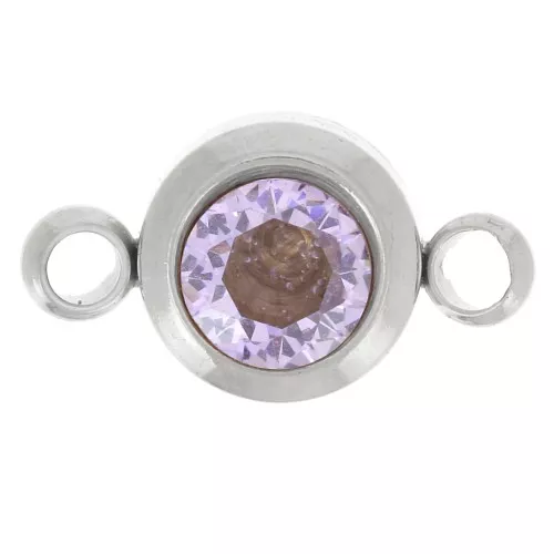 6mm Stainless steel 304L Birthstone spacer CZ - June - Light Amethyst x1
