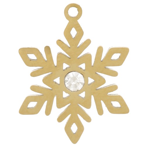 15x12mm Stainless steel 316L Snowflake charm with zirconium oxide - Gold x1