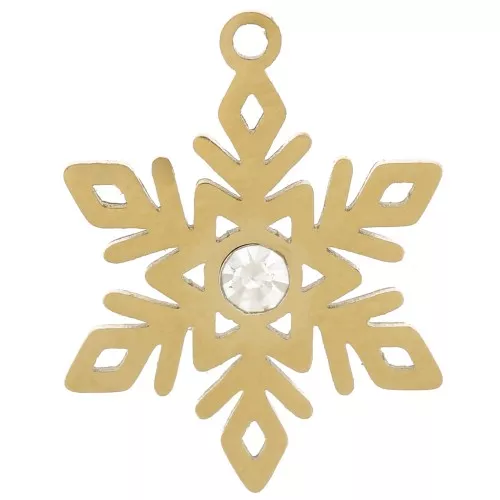 15x12mm Stainless steel 316L Snowflake charm with zirconium oxide - Gold x1