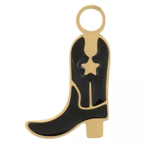 15x9mm 316L stainless steel - epoxy resin Santiag cowboy boot charm Gold Black x1