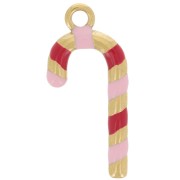Christmas Cane Pendant 23x10.3 mm with Epoxy Resin - Gold-Plated 304 Stainless Steel x1