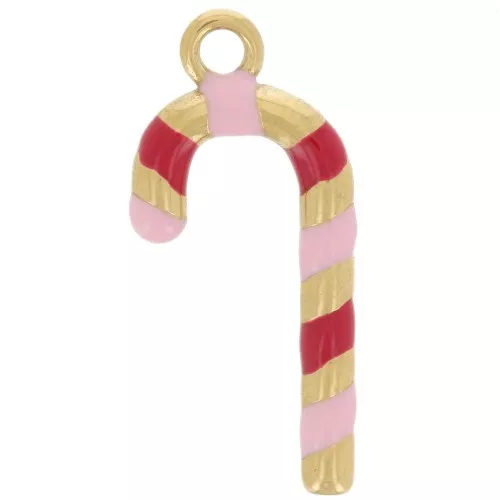 Christmas Cane Pendant 23x10.3 mm with Epoxy Resin - Gold-Plated 304 Stainless Steel x1