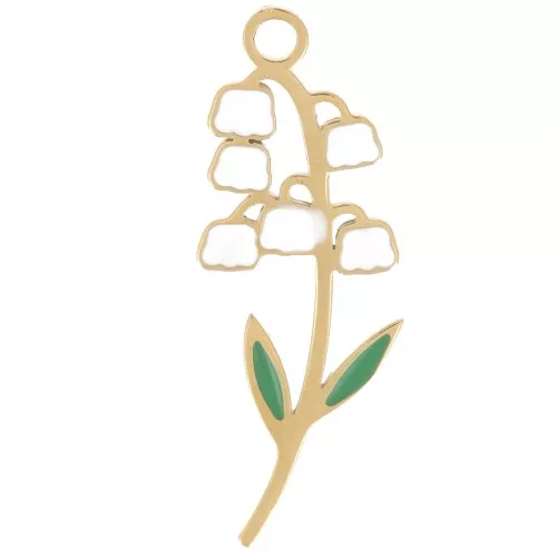 Birth flower pendant 22x8 mm - May - Lily of the valley - 304L Gold stainless steel x1