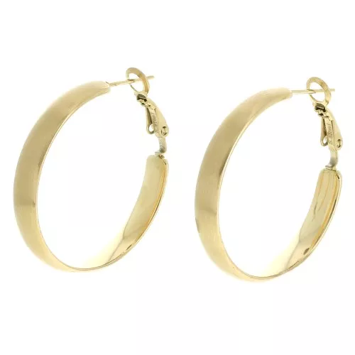 34mm 304L Stainless Steel Wide hoop earrings - half-length wire - Saint Gold x2