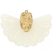 28.5x40mm 316L Stainless Steel and Resin Fan Pendant - Marbled Ecru - Gold x1