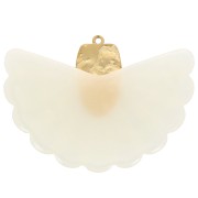 28.5x40mm 316L Stainless Steel and Resin Fan Pendant - Marbled Ecru - Gold x1