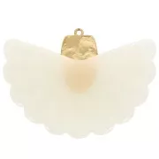 28.5x40mm 316L Stainless Steel and Resin Fan Pendant - Marbled Ecru - Gold x1