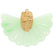 28.5x40mm 316L Stainless Steel and Resin Fan Pendant - Mint marbled - Gold x1