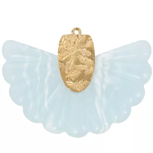 28.5x40mm 316L Stainless Steel and Resin Fan Pendant - Light blue - Gold x1