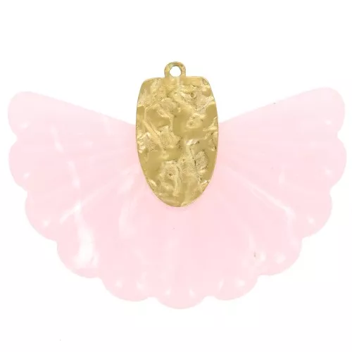 28.5x40mm 316L Stainless Steel and Resin Fan Pendant - Light pink - Gold x1