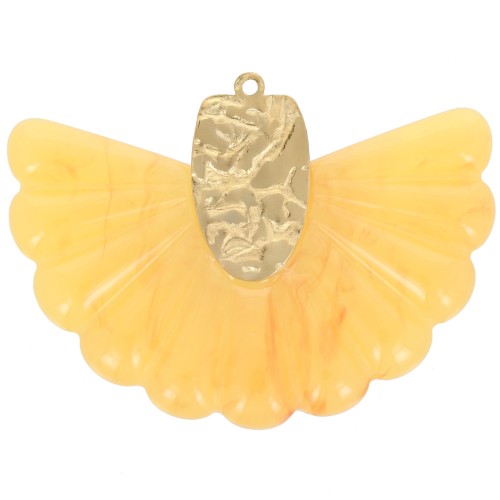 28.5x40mm 316L Stainless Steel and Resin Fan Pendant - Orange - Gold x1