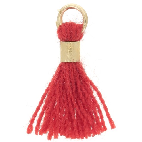 12mm Imitation cotton tassel with ring - Gold Tone - Red x1