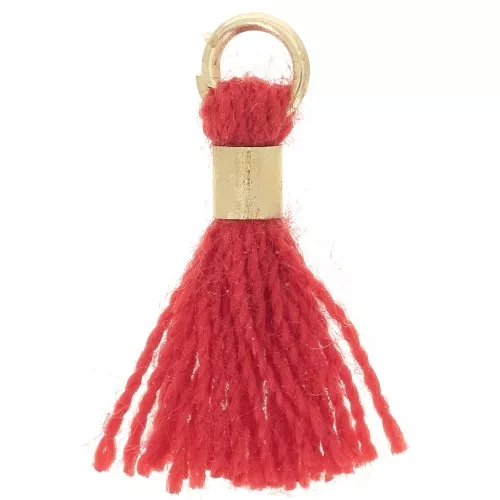 12mm Imitation cotton tassel with ring - Gold Tone - Red x1