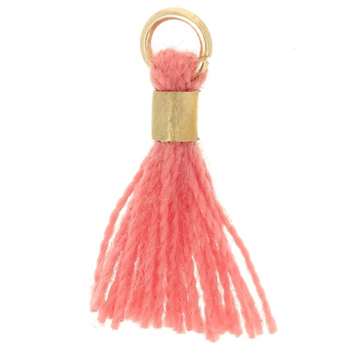 12mm Imitation cotton tassel with ring - Gold Tone - Coral Pink x1