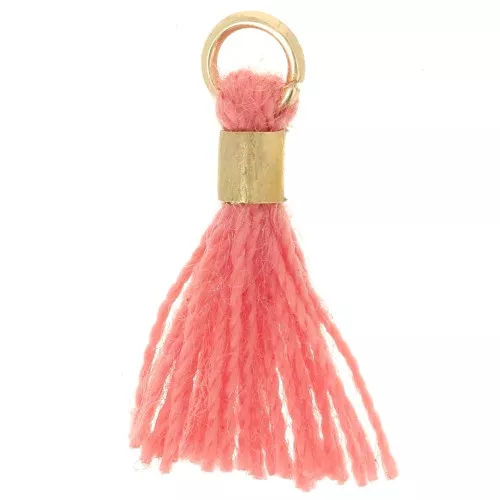 12mm Imitation cotton tassel with ring - Gold Tone - Coral Pink x1