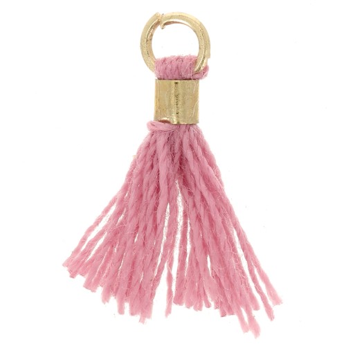 12mm Imitation cotton tassel with ring - Gold Tone - Vintage Rose x1