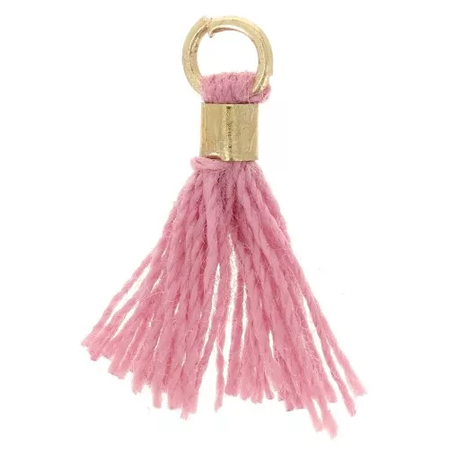 12mm Imitation cotton tassel with ring - Gold Tone - Vintage Rose x1