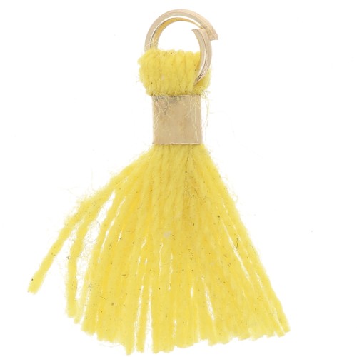 12mm Imitation cotton tassel with ring - Gold Tone - Yellow x1