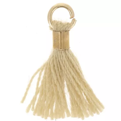 12mm Imitation cotton tassel with ring - Gold Tone - Beige x1