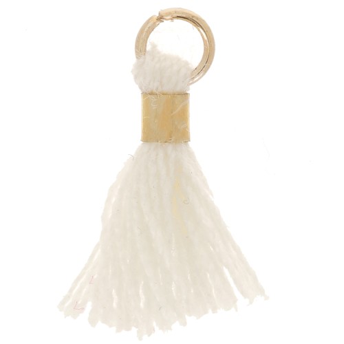 12mm Imitation cotton tassel with ring - Gold Tone - Cream x1
