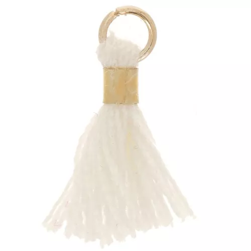 12mm Imitation cotton tassel with ring - Gold Tone - Cream x1