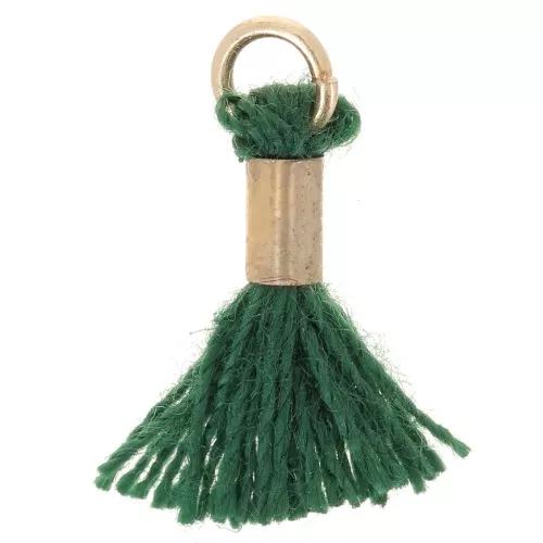 12mm Imitation cotton tassel with ring - Gold Tone - Fir green x1