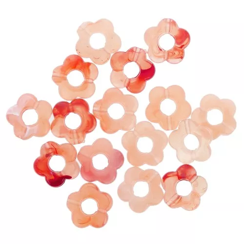 14mm clear resin flower beads - Salmon Marble x4