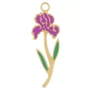 Birth Flower Pendant 21x7 mm - February - Iris - Gold-Plated 316L Stainless Steel