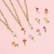 21x7mm Stainless steel 316L Birth flower pendant - February - Purple - Gold x1