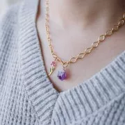 21x7mm Stainless steel 316L Birth flower pendant - February - Purple - Gold x1