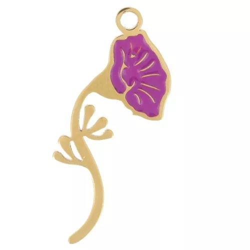 21x7mm Stainless steel 316L Birth flower pendant - September - Ipomée - Gold x1
