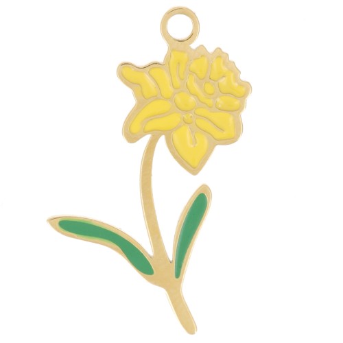 22x13.5mm 316L stainless steel Birth flower pendant - Mars - Daffodil - Gold x1
