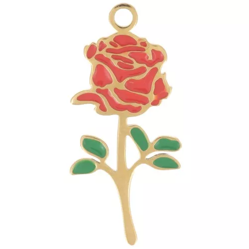 22x10mm Stainless steel 316L Birth flower pendant - June - Rose - Gold x1