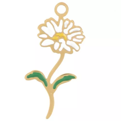 22x9.5mm 316L stainless steel Birth flower pendant - April - Daisy - Gold x1