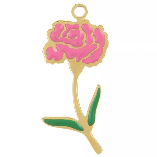 22x9.5mm 316L stainless steel Birth flower pendant - January - Carnation - Gold x1