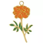 22x9.5mm 316L stainless steel Birth flower pendant - October - marigold - Gold x1
