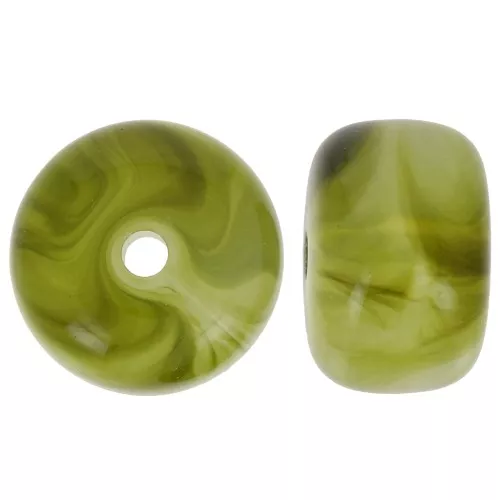14.5x9.5mm Round beads in translucent resin - Marbled green x20