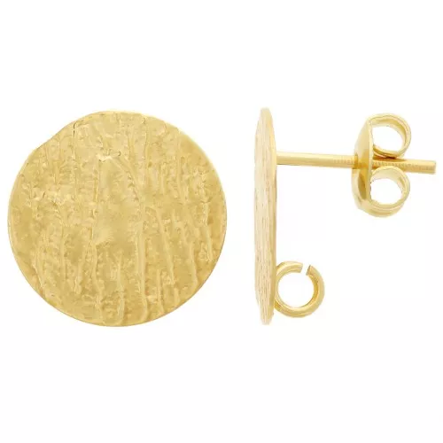 15mm Hammered disc earstuds with open hoop - Fine Gold-plated x2