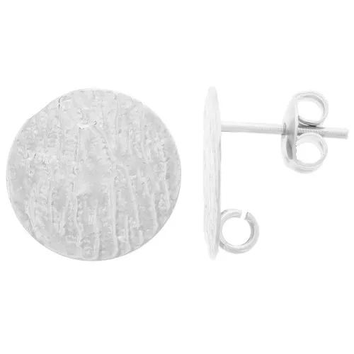 15mm Hammered disc earstuds with open ring - Fine silver plating x2