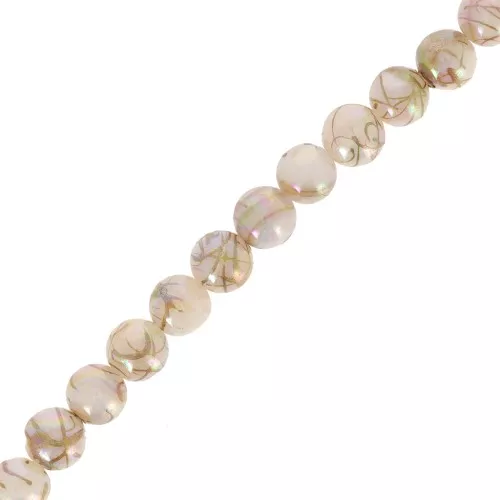 6mm round mother-of-pearl beads AB effect - Gold Tone x37cm