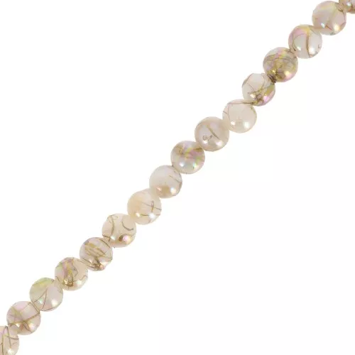 4mm AB-effect mother-of-pearl round beads - Gold Tone x37cm