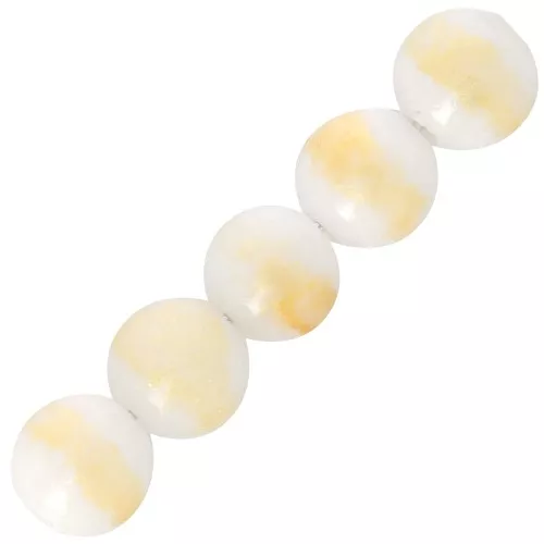 6mm Round gemstone beads - Tinted Jade - White - Golden glitter x10