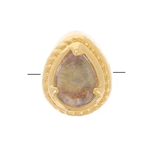 6x4mm drop bead with crimped tinted glass - 3-micron gold-plated - Grey x1